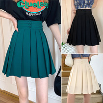 Large pleated skirt dark green versatile skirt womens 2021 summer thin high waist fat mm slim a skirt