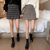 Large size small fragrance skirt Black crotch skirt Wild high-waisted a-line skirt Fat mm Korean version of high-waisted skirt