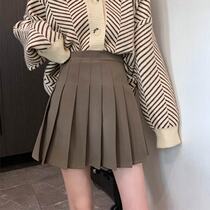 Large size college style pleated skirt a skirt womens 2021 autumn fat sister Korean version of high waist skirt