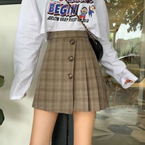 Large size khaki plaid pleated skirt 2021 New Korean version of high waist slim student a skirt fat mm female