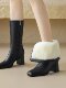 White genuine leather boots, mid-calf boots for women, autumn and winter, velvet, thickened lamb wool, warm, small, high-heeled shoes, short boots
