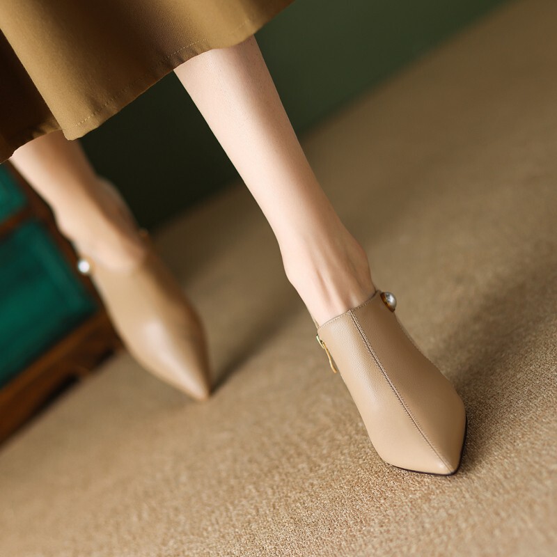 French-Style Elegant Ankle Boots with a Unique Design, Women's Spring Deep-Cut Pointed-Toe High Heels, Stiletto Heels for Petite Women