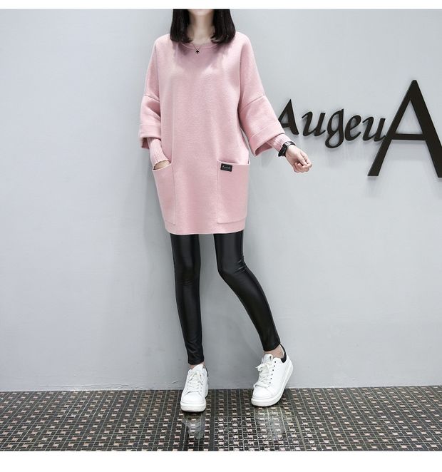 Bà bầu mặc quần áo mùa đông size rộng cho bà bầu áo sơ mi béo MM áo len dài tay áo thun đáy quần giả hai áo bầu đẹp