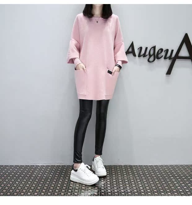 Bà bầu mặc quần áo mùa đông size rộng cho bà bầu áo sơ mi béo MM áo len dài tay áo thun đáy quần giả hai áo bầu đẹp