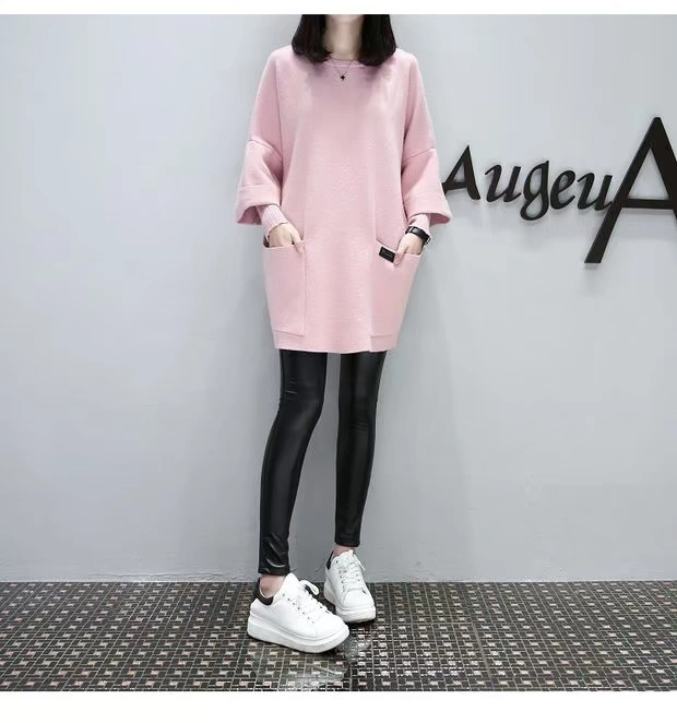 Bà bầu mặc quần áo mùa đông size rộng cho bà bầu áo sơ mi béo MM áo len dài tay áo thun đáy quần giả hai