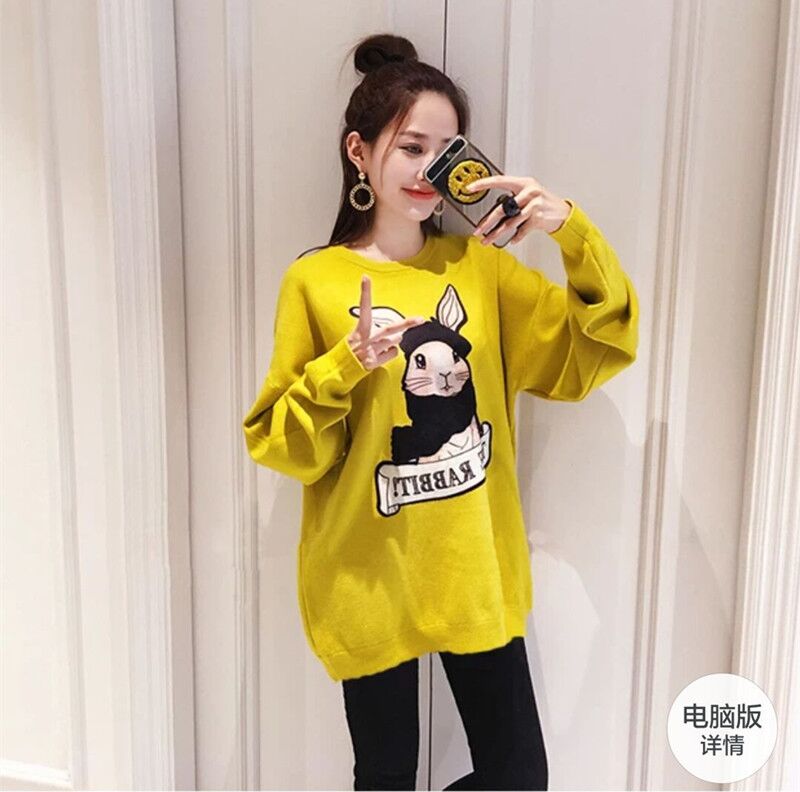 Bà bầu mặc quần áo mùa thu đông trong phần dài của áo len cộng với nhung dày rộng cỡ lớn phiên bản Hàn Quốc của áo sơ mi cổ tròn ôm cổ cho bà bầu mùa đông thời trang bà bầu thu đông