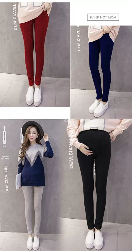 Quần bà bầu nâng quần mùa thu đông cộng với nhung dày nhung vàng cho bà bầu Quần legging ấm Quần phiên bản hàn quốc của bà bầu quần thun bầu