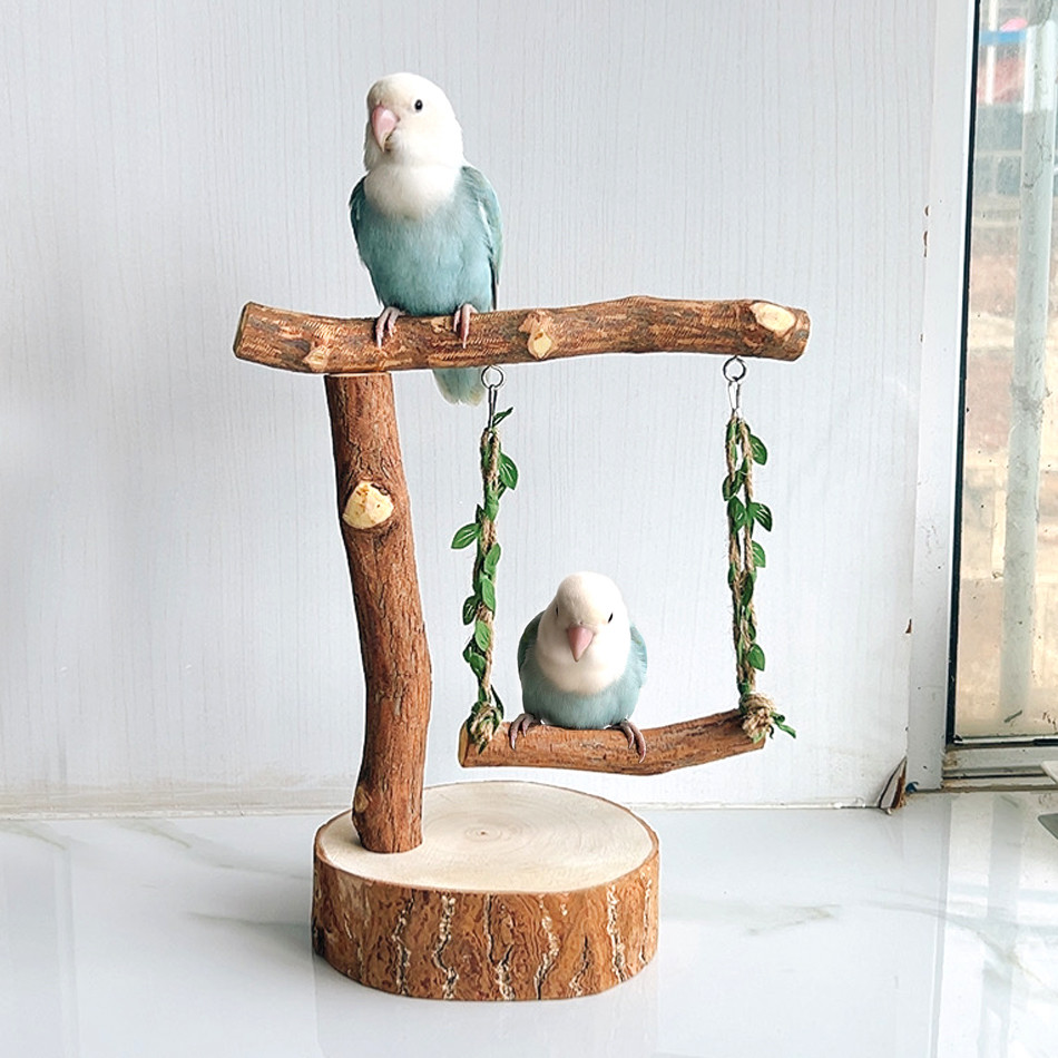 鳥架鸚鵡樹枝站架：中型小鳥的豪華別墅！原木鞦韆+站杆