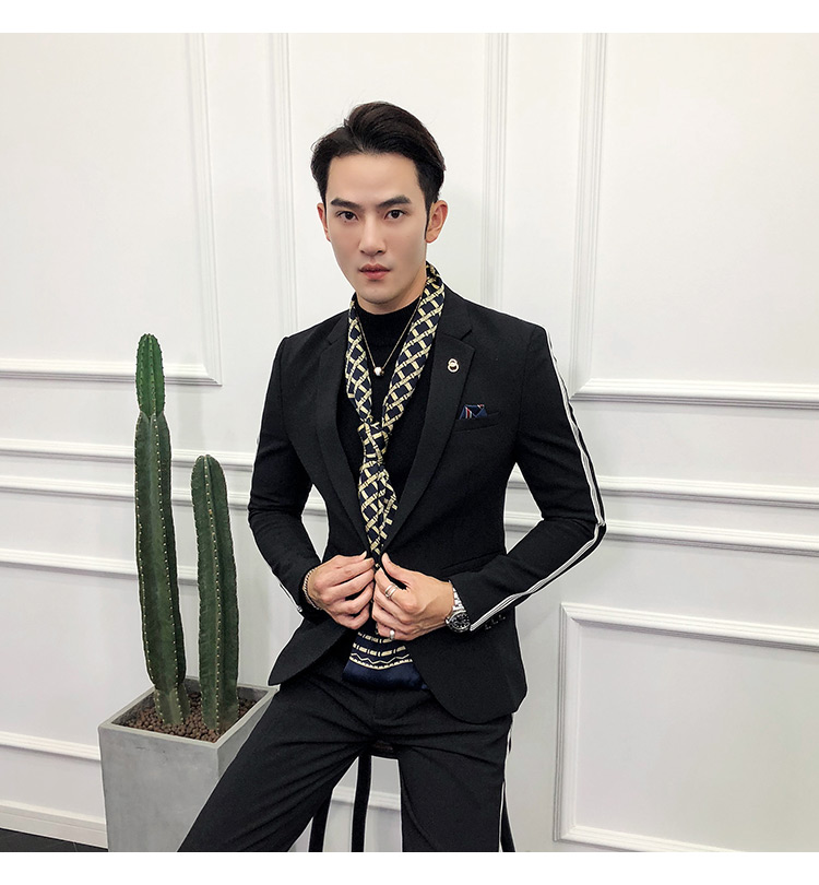 Mùa thu và mùa đông Bộ đồ sọc Hàn Quốc set đồ hai mảnh nam kiểu tóc nam trường đêm ruy băng phù hợp với nam thanh niên blazer nam
