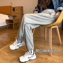 Gray sweatpants womens pants wear loose legs outside autumn and winter thin all-match casual pants plus velvet thickened sweatpants