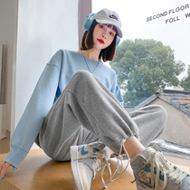 Gray Sports Pants Womens Loose Tons Spring and Autumn Summer Slim Joker 20210 New ins Tide Casual Sweatpants