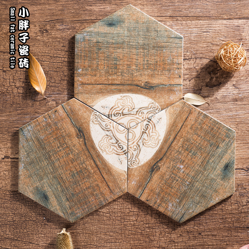 Wood grain brick personality art retro wall brick floor tile Nordic style hexagonal tile tile hexagonal antique brick