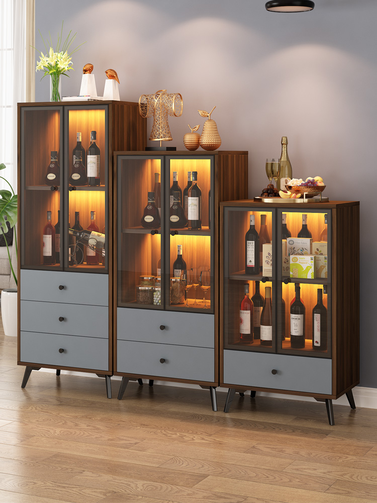 Wine cabinet Modern simple wall solid wood locker Light luxury household small living room dining cabinet Glass tea cabinet