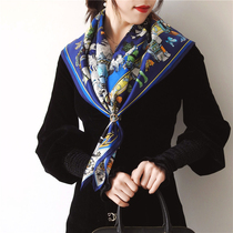 Feng Ziyu noble blue twill silk big square scarf spring and summer fashion single mulberry silk silk scarf women