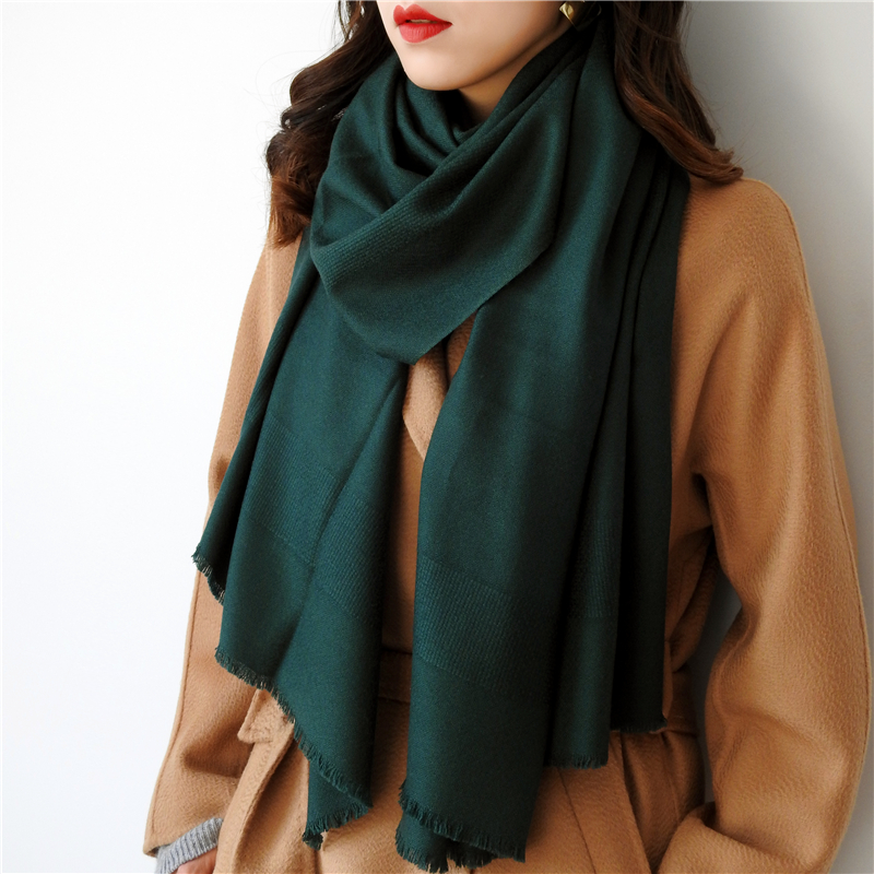 Versatile thin dark green black red wool scarf, good drape and shiny female winter shawl scarf