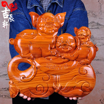Natural peach wood carving rich auspicious zodiac pig ornaments home crafts living room office decoration