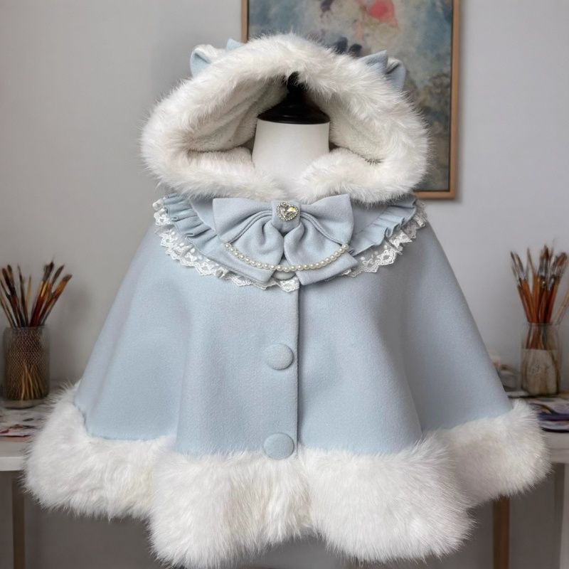 [Cat Ear Cloak] Autumn and Winter Cute Lolita Woolen Cloak Shawl Coat Sweet 2026 New Warm Plush