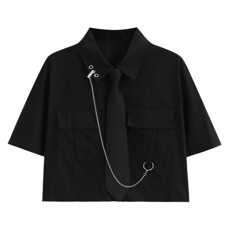 Sweet and Cool Style Shirt 2024 New Design Niche Women's Black Workwear Short-Sleeved Shirt Women's Summer Style Sweet and Cool Style Shirt 2024 New Design Niche Women's Black Workwear Short-Sleeved Shirt Women's Summer Style