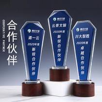 Premium Solid Wood Creative Crystal Trophy Customized to Make Partner Big Supplier Excellent Employee Annual Meeting Prize