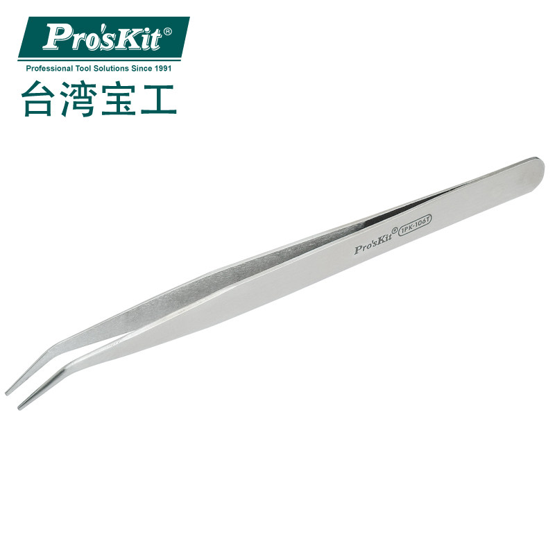 Taiwan Baogong 1PK-106T stainless steel long bend tweezers tip elbow electronic disassembly repair tool