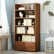 Bookshelf floor storage rack Net red solid wood against the wall living room office desktop shelf light luxury display bookcase