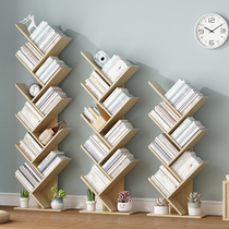 Tree-shaped bookshelf solid wood saving space floor shelf against the wall corner simple home living room bedroom storage children