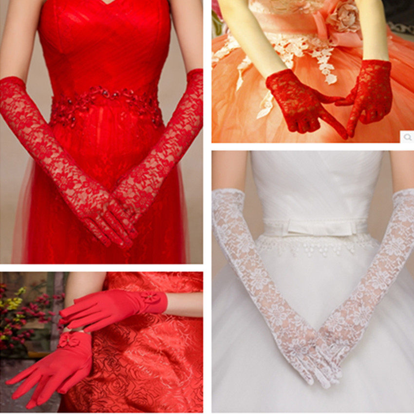 Bridal Gloves Lace White Wedding Long Wedding Mesh Red Wedding Short Satin Beautiful Photography Accessories