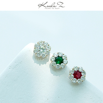 Big name basic simple round diamond flower zircon red diamond emerald earrings earrings without ear holes ear clip women