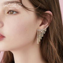 Design sense goddess temperament dinner long sparkling crystal multi-tassel earrings without pierced ear clips ins trendy women