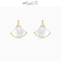 Light luxury brand design fan-shaped natural mirror shell zircon earrings without ear hole ear clip daily commute simple