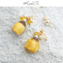 French retro court style Orange Rose air dried drop glaze eternal flower earrings earrings earless ear clip super beautiful fairy Air