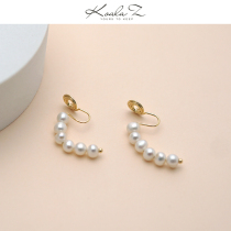 Advanced sense French retro light luxury style natural freshwater pearl string curved earrings earrings earrings earless ear clip mosquito coil