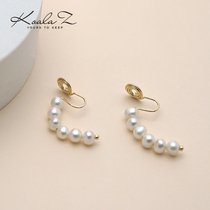 High-quality French retro light luxury style natural freshwater pearl string curved earrings without ear holes ear clip mosquito incense plate