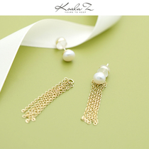 Classic natural strong light freshwater pearl bread beads long round face thin tassel earrings ear clip no pierced ears female