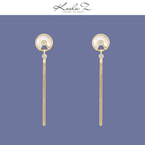 Temperament amulet exquisite mirror shell zircon long snake bone tassel earrings earless pierced ear clip female wild