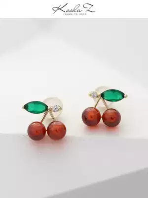 Pomegranate Red Cherry cute simple small earring ear clip earrings ear clip without ear hole female Japanese Japanese fruit