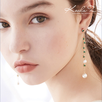 Niche design French temperament elegant long crystal pearl double tassel zircon earrings without pierced ear clip female
