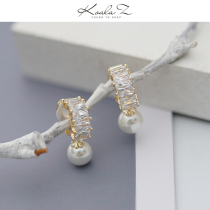 Classic design light luxury wind C- shaped ring zircon pearl earrings earrings without ear clip temperament small and exquisite