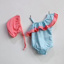 Baby Girl One-Piece Swimsuit Plaid Girl Kids Swimsuit Baby Cute Baby Kids Princess Skirt Korean Version