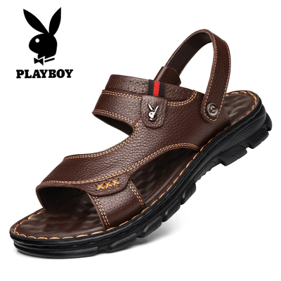 花花公子凉鞋男2021夏季新款男士真皮中老年爸爸高级休闲沙滩凉拖