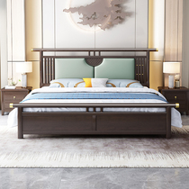  New Chinese style full solid wood bed 1 8 meters master bedroom simple double soft back wedding bed Light luxury 1 5 storage factory direct sales bed