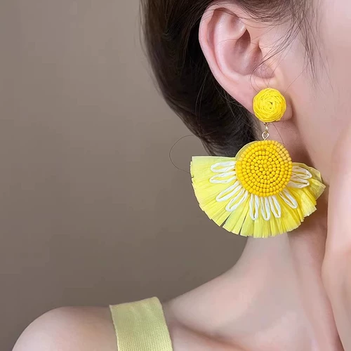 Летние желтые шифоновые серьги, в цветочек