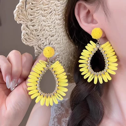 Летние желтые шифоновые серьги, в цветочек