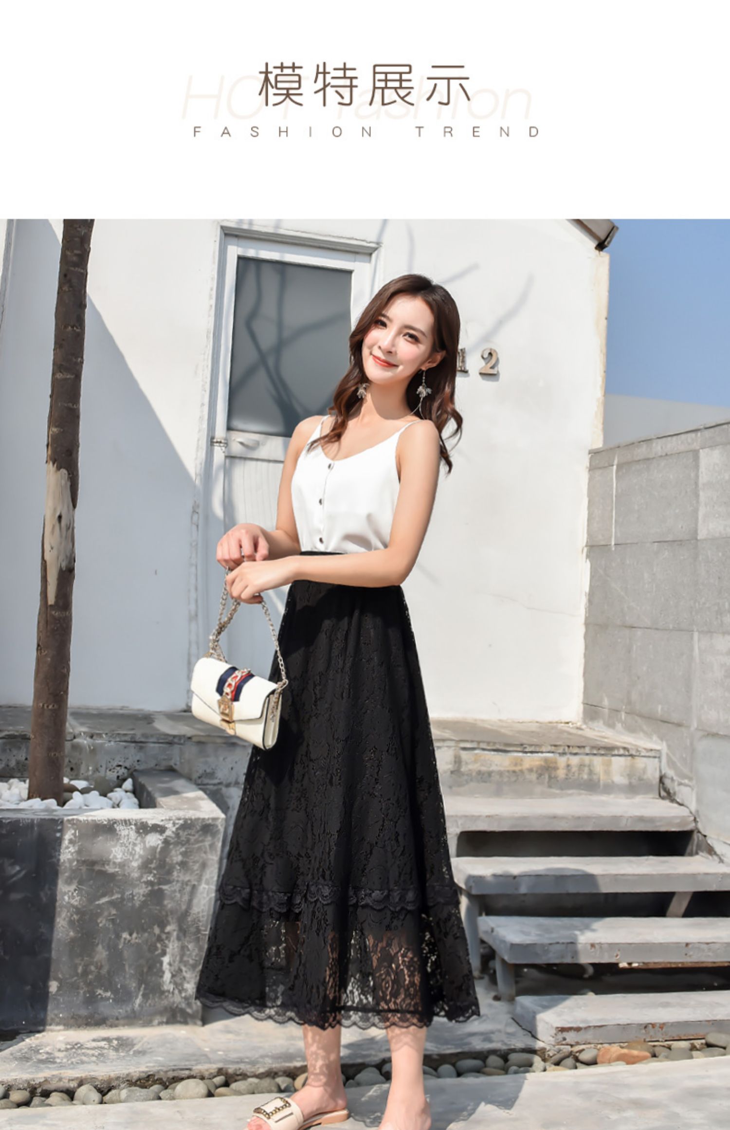 Váy ren nữ dài 2019 xuân hè mới váy đầm eo cao màu đen đã mỏng xếp li váy cổ tích - Váy chân váy lụa