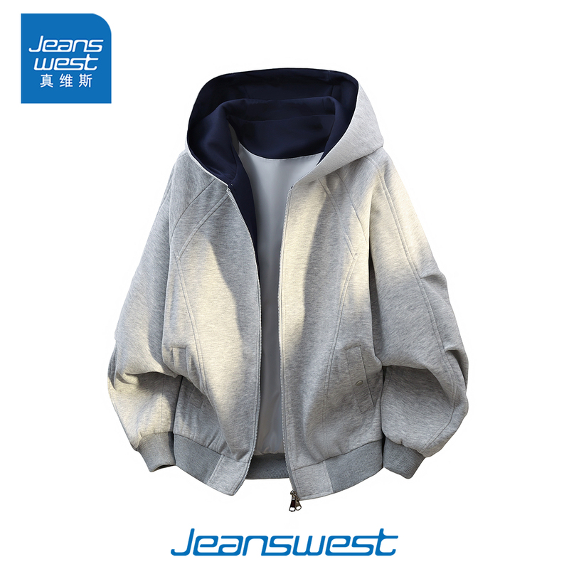 [Chang Ruonan Endorsement] Jeanswest Spring American-Style Deconstructed Color-Blocked Hooded Sweatshirt Men's Casual Workwear Jacket