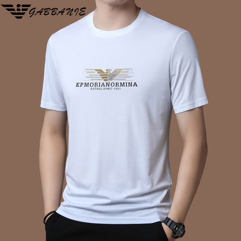 Qi Aniya Classy Mulberry Silk Men's Short-Sleeved T-Shirt Summer New Brand-Name Men's Ice Silk Half-Sleeved T-Shirt