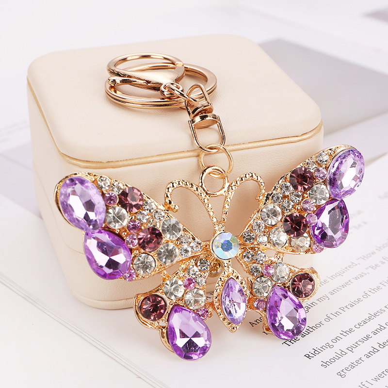 European and American Creative Rhinestone Butterfly Keychain, Fashionable and Versatile Insect Keyring, Purple Butterfly Backpack Keychain