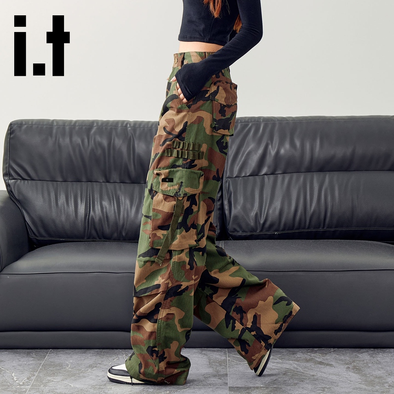 I.T: Chocoolate Navy Style Retro Camouflage Workwear Jeans for Women, Summer Thin New Multi-Pocket Straight Pants I.T: Chocoolate Navy Style Retro Camouflage Workwear Jeans for Women, Summer Thin New Multi-Pocket Straight Pants