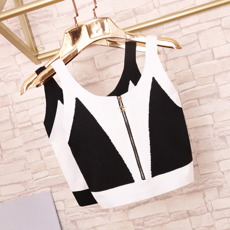 Elegant Wind Collision Color Splicing Pull Necklace Knit Small Vest Woman 2020 Spring Summer New Inner Hitch Dorsal Harness Beaten Undershirt