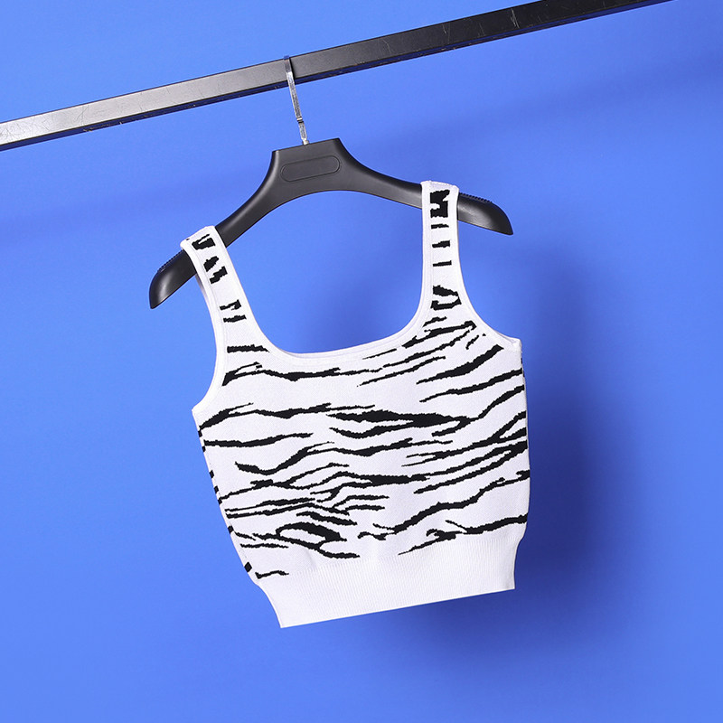 Zebra Textured Knitwear Vest Woman Sleeveless Sport Short height waist wrap Chest Beating Undershirt Gibirge Sexy Harness Tide
